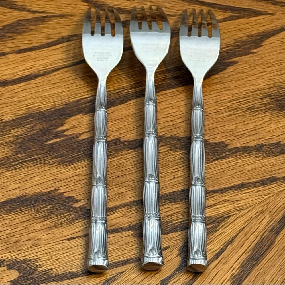 Hampton Silversmiths Cathay Mirror Bamboo 3 Dinner Forks Stainless Flatware MCM